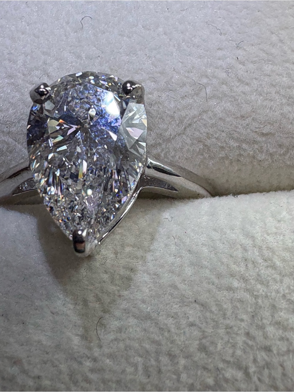 Large pear solitaire diamond lab grown ring